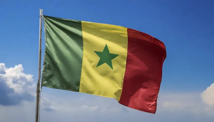 Gerahmter Druck : Die Flagge des Senegal flattert im Wind. Gerahmter Druck : Die Flagge des Senegal flattert im Wind.