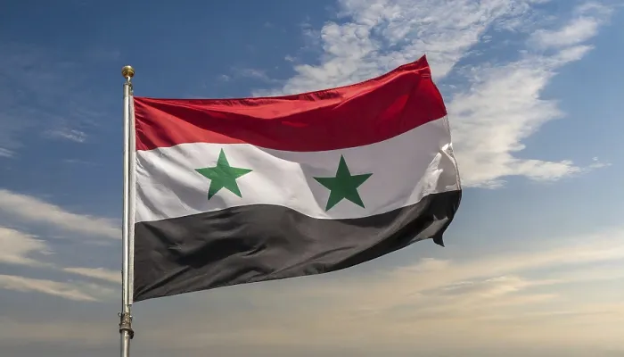 Gerahmter Druck : Die Flagge Syriens flattert im Wind. Gerahmter Druck : Die Flagge Syriens flattert im Wind.