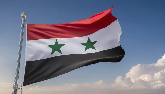 Gerahmter Druck : Die Flagge Syriens flattert im Wind. Gerahmter Druck : Die Flagge Syriens flattert im Wind.
