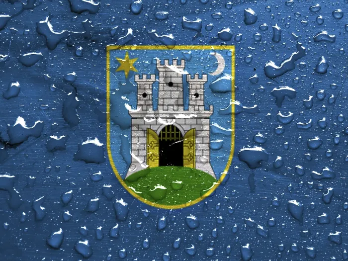 Gerahmter Druck : Das Wappen von Zagreb mit Regentropfen. Gerahmter Druck : Das Wappen von Zagreb mit Regentropfen.