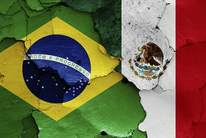 Gerahmter Druck : Flaggen von Brasilien und Mexiko. Gerahmter Druck : Flaggen von Brasilien und Mexiko.