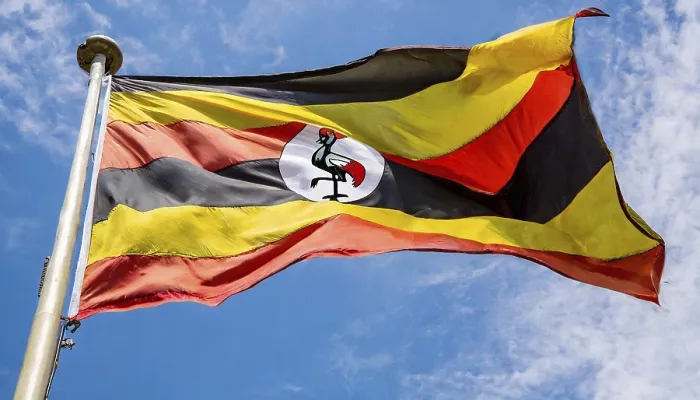 Gerahmter Druck : Flaggen, die Nationalflagge Ugandas. Gerahmter Druck : Flaggen, die Nationalflagge Ugandas.