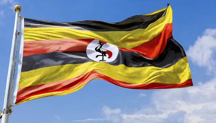 Gerahmter Druck : Fahnen, die Nationalflagge Ugandas. Gerahmter Druck : Fahnen, die Nationalflagge Ugandas.