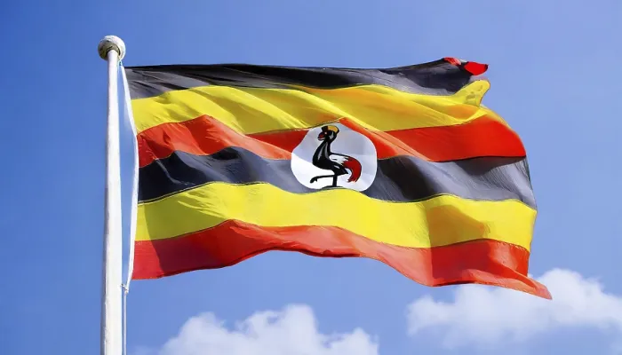 Gerahmter Druck : Flaggen, die Nationalflagge Ugandas. Gerahmter Druck : Flaggen, die Nationalflagge Ugandas.