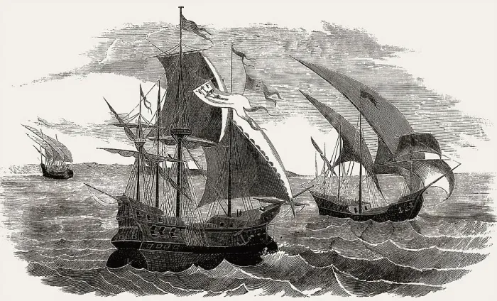 Gerahmter Druck : Die Flotte von Christoph Kolumbus Gerahmter Druck : Die Flotte von Christoph Kolumbus