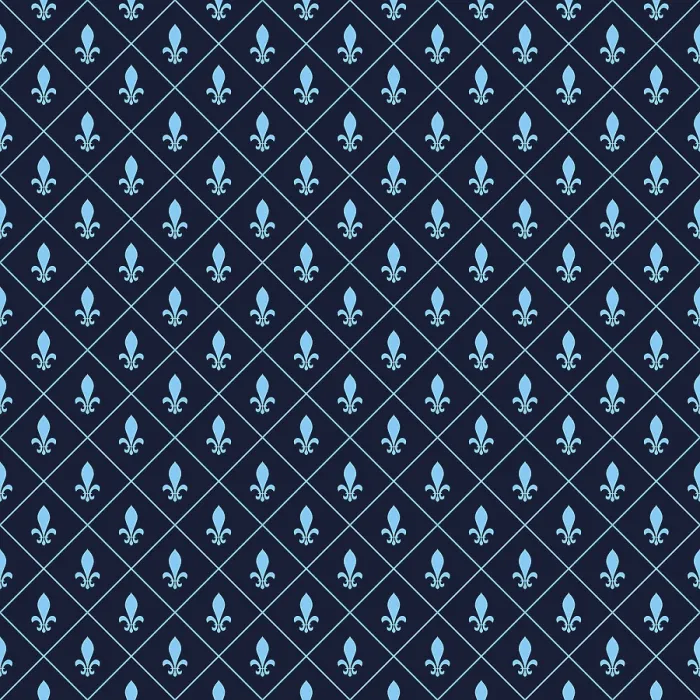 Gerahmter Druck : Blauer Fleur-de-lis-Muster aus Vektorgrafiken Gerahmter Druck : Blauer Fleur-de-lis-Muster aus Vektorgrafiken