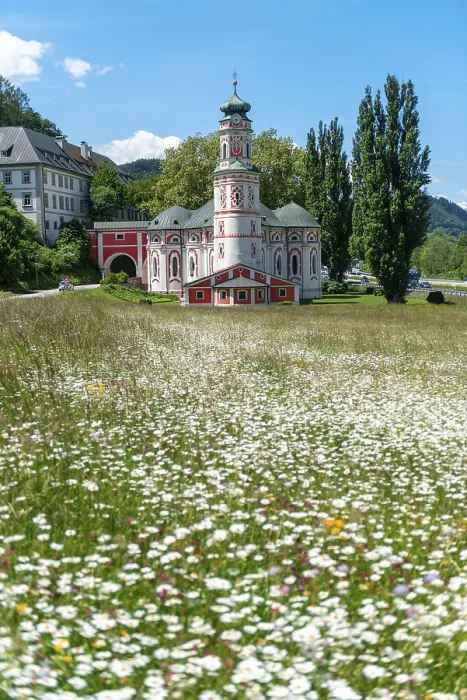 Gerahmter Druck : Blumenwiese vor dem Kloster St. Gerahmter Druck : Blumenwiese vor dem Kloster St.