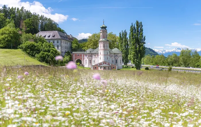 Gerahmter Druck : Blumenwiese vor dem Kloster St. Gerahmter Druck : Blumenwiese vor dem Kloster St.