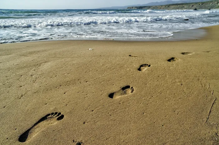 Gerahmter Druck : Fußspuren auf der Sandstrand. Gerahmter Druck : Fußspuren auf der Sandstrand.
