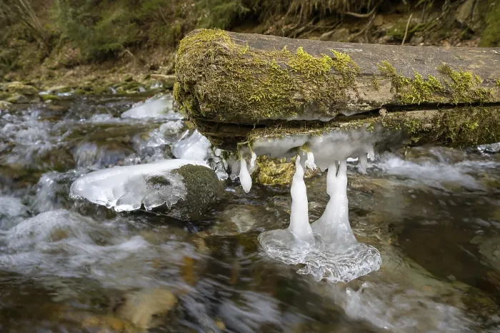 Gerahmter Druck : Formen und Strukturen von Eis auf Wasser. Gerahmter Druck : Formen und Strukturen von Eis auf Wasser.