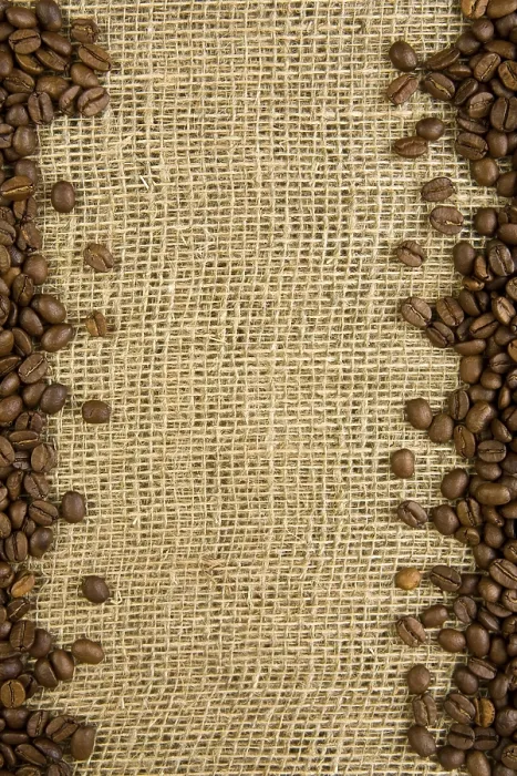 Gerahmter Druck : Kaffebohnenrahmen auf einem Sack. Gerahmter Druck : Kaffebohnenrahmen auf einem Sack.