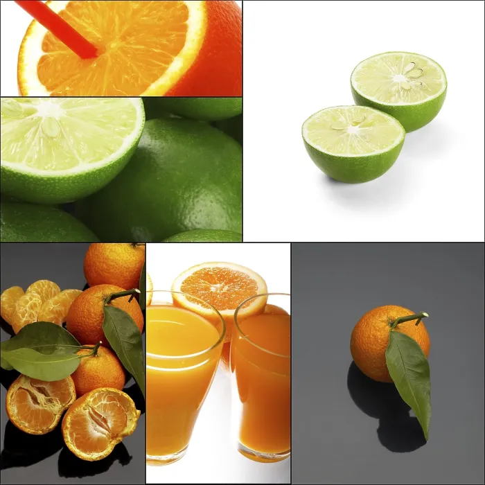 Gerahmter Druck : Frische Zitrusfrüchte Collage-Komposition in einem Quadratrahmen. Gerahmter Druck : Frische Zitrusfrüchte Collage-Komposition in einem Quadratrahmen.