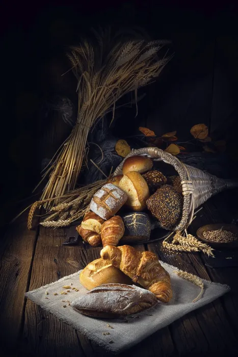 Gerahmter Druck : Frische Brötchen in einer Cornea. Gerahmter Druck : Frische Brötchen in einer Cornea.