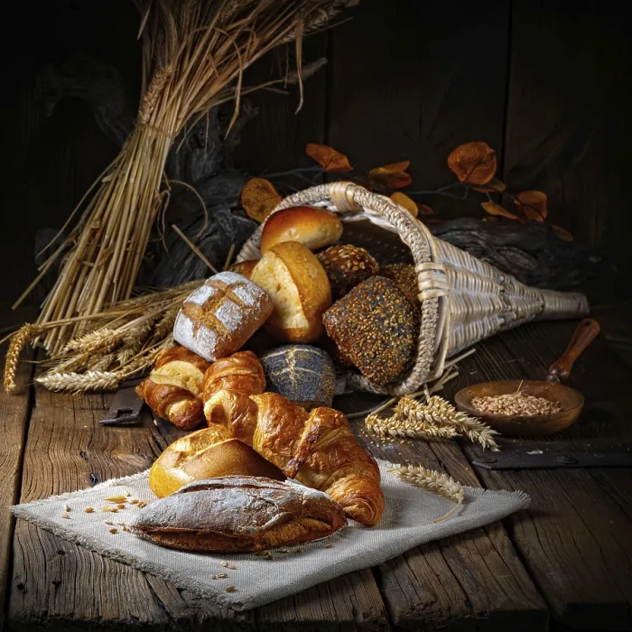 Gerahmter Druck : Frische Brötchen in einer Cornea. Gerahmter Druck : Frische Brötchen in einer Cornea.