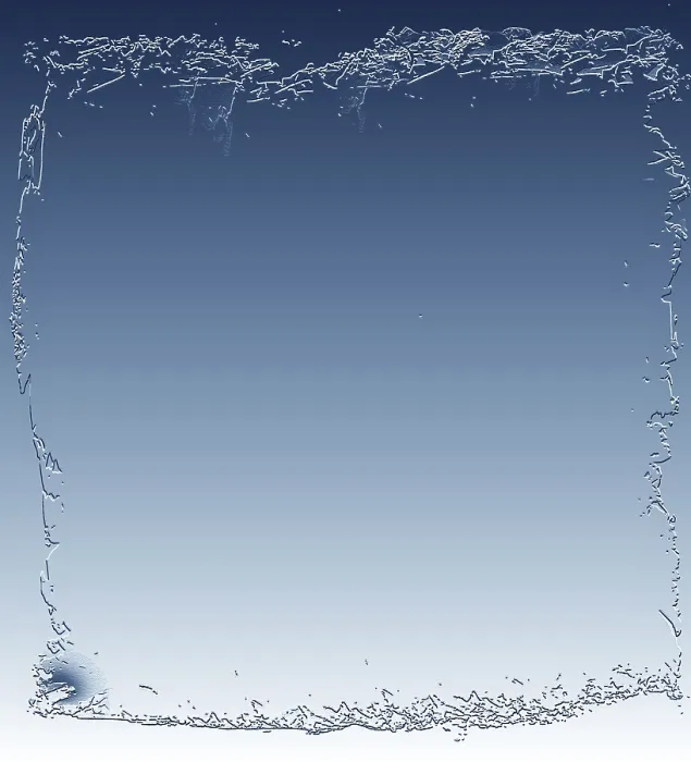 Gerahmter Druck : Ein gefrorener Eisschutz mit einem Gradientenblauhintergrund.