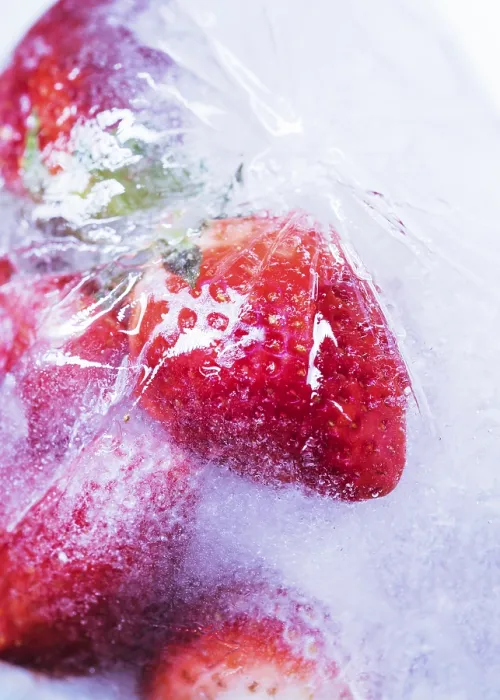 Gerahmter Druck : Gefrorene Erdbeeren Gerahmter Druck : Gefrorene Erdbeeren