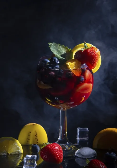 Gerahmter Druck : Fruchtiger Cocktail in einem Weinglas. Gerahmter Druck : Fruchtiger Cocktail in einem Weinglas.
