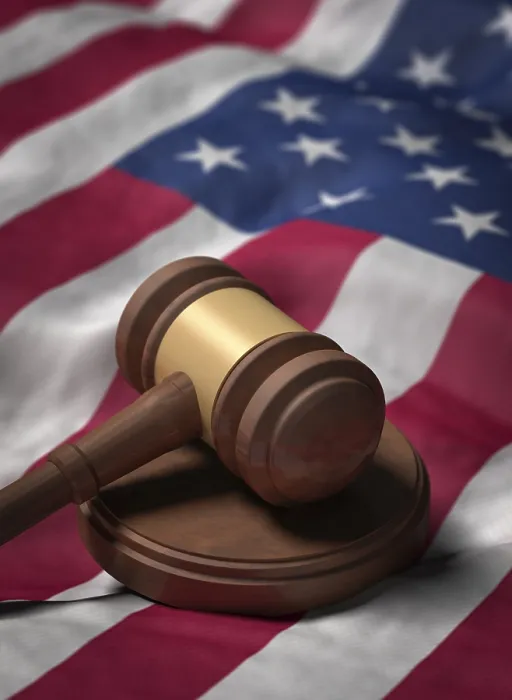 Gerahmter Druck : Gavel auf US-Flagge. Gerahmter Druck : Gavel auf US-Flagge.