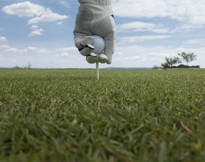 Gerahmter Druck : Ein Golfball wird auf einem Tee, in Deutschland platziert. Gerahmter Druck : Ein Golfball wird auf einem Tee, in Deutschland platziert.