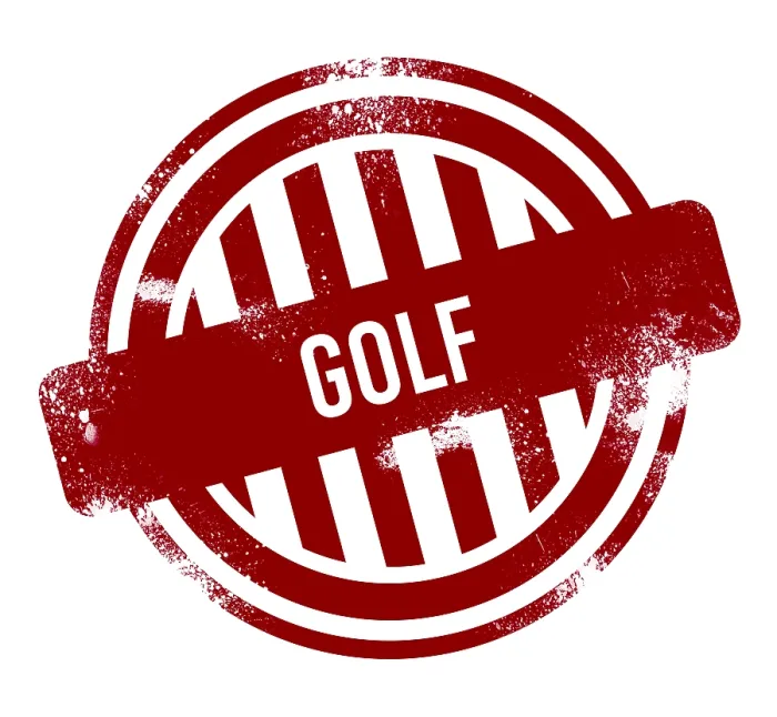 Gerahmter Druck : Golf, roter Grunge-Button, Briefmarke. Gerahmter Druck : Golf, roter Grunge-Button, Briefmarke.