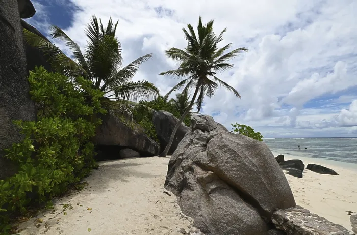 Gerahmter Druck : Granitfelsen auf der Anse-Source-dArgent-Bucht. Gerahmter Druck : Granitfelsen auf der Anse-Source-dArgent-Bucht.