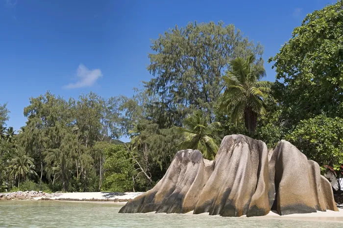 Gerahmter Druck : Granitfelsen auf der Anse Source d'Argent. Gerahmter Druck : Granitfelsen auf der Anse Source d'Argent.