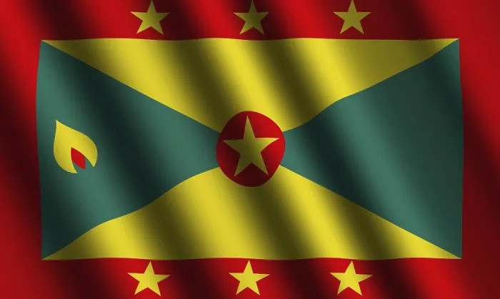 Gerahmter Druck : Das Flagge von Grenada weht im Wind. Gerahmter Druck : Das Flagge von Grenada weht im Wind.