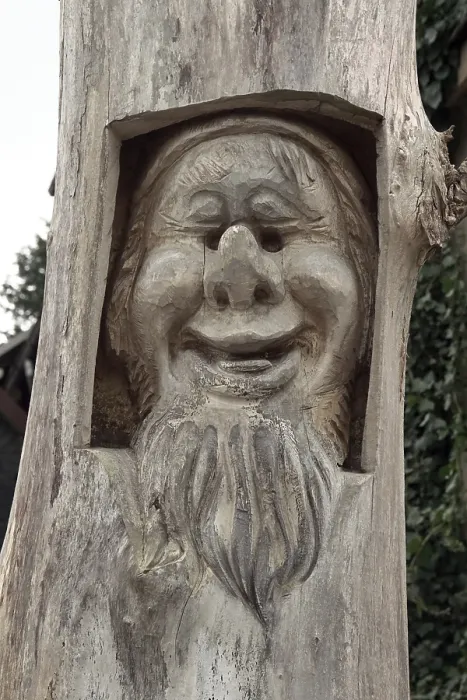 Gerahmter Druck : Grimace in einem Baumstamm. Gerahmter Druck : Grimace in einem Baumstamm.