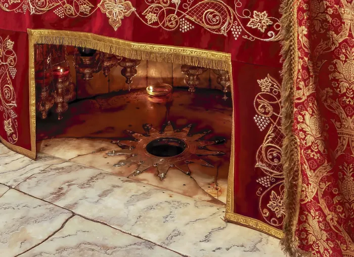Gerahmter Druck : Die Grotte der Geburt in Bethlehem.