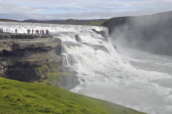 Gerahmter Druck : Gullfoss, Island, Wasserfall, Fluss
