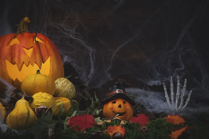Gerahmter Druck : Halloween-Hintergrund mit Kürbissen. Gerahmter Druck : Halloween-Hintergrund mit Kürbissen.
