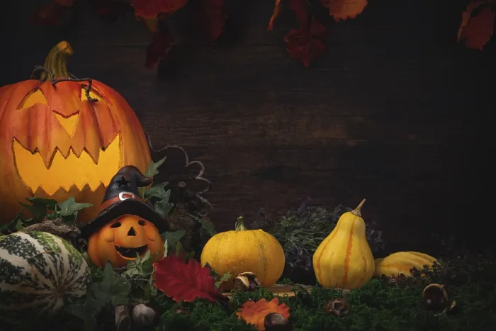 Gerahmter Druck : Halloween-Hintergrund mit Kürbissen. Gerahmter Druck : Halloween-Hintergrund mit Kürbissen.