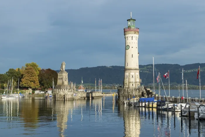 Gerahmter Druck : Hafen von Lindau mit Leuchtturm