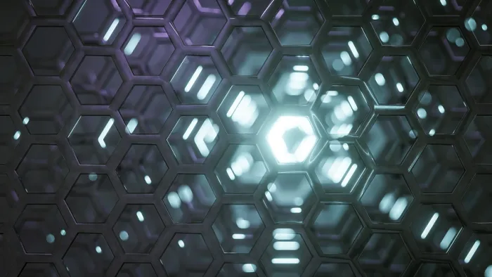Gerahmter Druck : Hexagonale Science-Fiction-Lichtreflexe-Hintergrund Gerahmter Druck : Hexagonale Science-Fiction-Lichtreflexe-Hintergrund