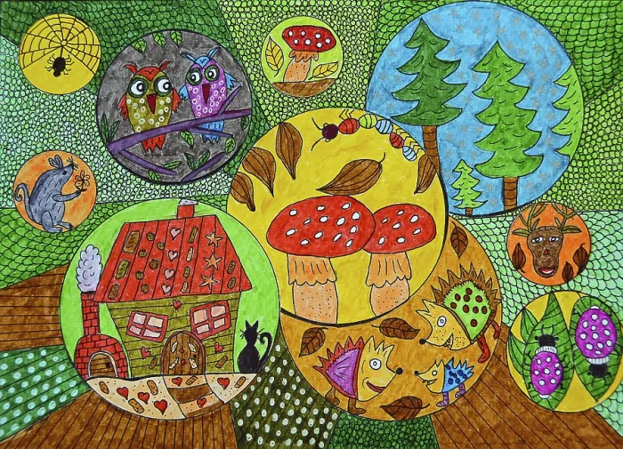 Gerahmter Druck : Verstecktes Objekt in einem Wald, naive Illustration Gerahmter Druck : Verstecktes Objekt in einem Wald, naive Illustration