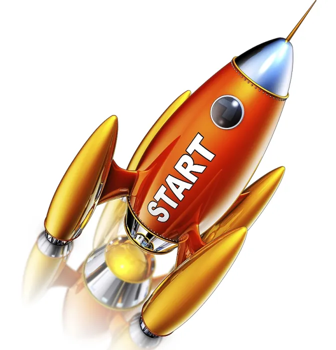Gerahmter Druck : Hohe Auflösung-Renderng einer Rakete mit einem Start-Icon.