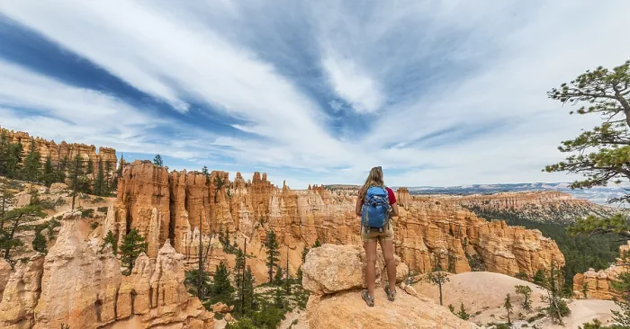 Gerahmter Druck : Wanderer mit Rucksack in bizarre Landschaft. Gerahmter Druck : Wanderer mit Rucksack in bizarre Landschaft.