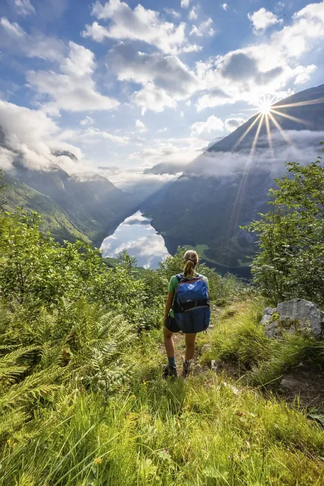 Gerahmter Druck : Wanderer schaut in die Ferne. Gerahmter Druck : Wanderer schaut in die Ferne.