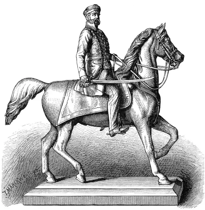 Gerahmter Druck : Geschichtliche Illustration, Reitschützenstatue in Braunschweig des Friedrich Wilhelm von Braunschweig-Wolfenbüttel