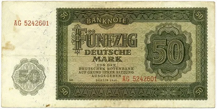 Gerahmter Druck : Geschichtlicher Hinweis, 50 Deutsche Mark Gerahmter Druck : Geschichtlicher Hinweis, 50 Deutsche Mark