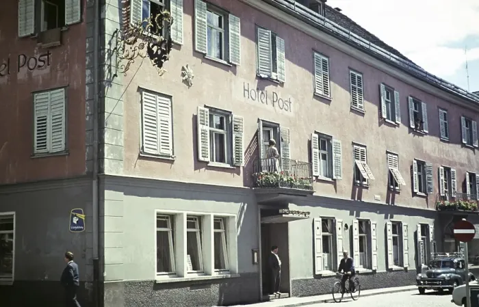Gerahmter Druck : Hotel Post, Bludenz, Vorarlberg, Österreich, Europa 1960, Europa