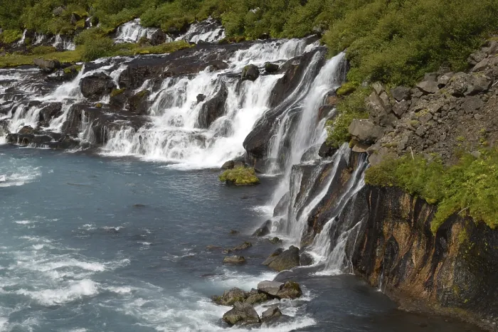 Gerahmter Druck : Hraunfossar, Island, Wasserfall Gerahmter Druck : Hraunfossar, Island, Wasserfall