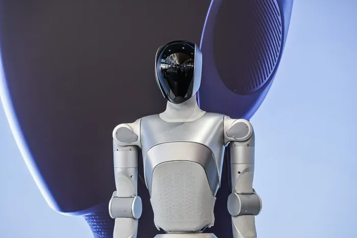 Gerahmter Druck : Roboter in humanoider Form, LimX Dynamics Messestand. Gerahmter Druck : Roboter in humanoider Form, LimX Dynamics Messestand.