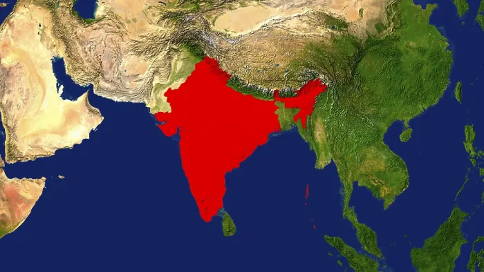 Gerahmter Druck : Indien farbig rot.