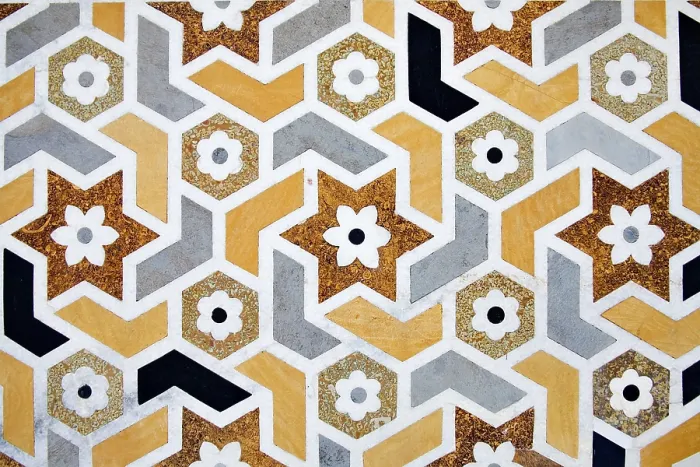 Gerahmter Druck : Indische Kunstwerke aus Marmor.