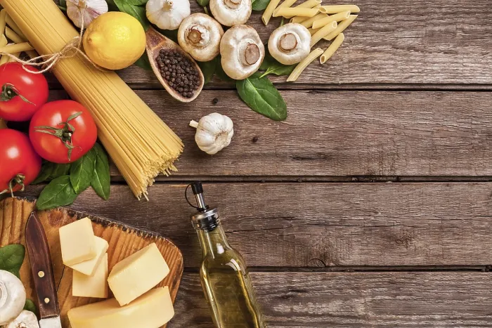 Gerahmter Druck : Zutaten für Spaghetti mit Basilikum