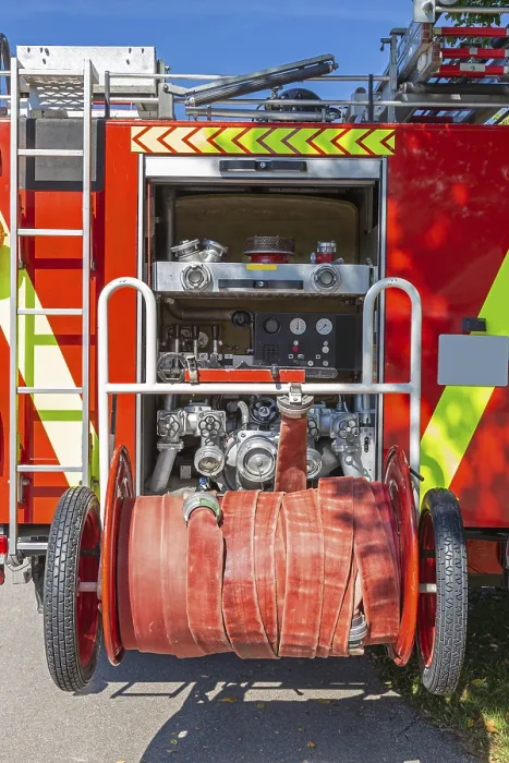 Gerahmter Druck : Innenansicht eines Feuerwehrfahrzeugs. Gerahmter Druck : Innenansicht eines Feuerwehrfahrzeugs.
