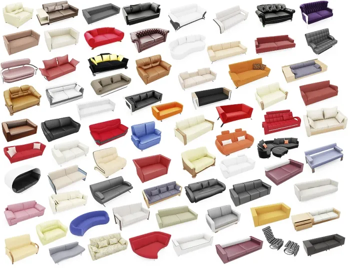 Gerahmter Druck : Isolierte Collage von einem Sofa über weißem Hintergrund. Gerahmter Druck : Isolierte Collage von einem Sofa über weißem Hintergrund.