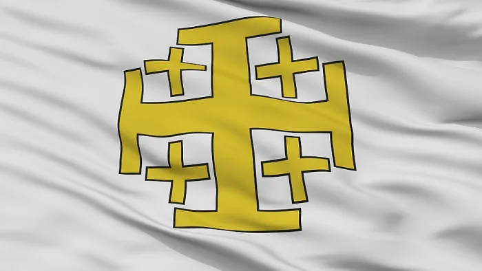 Gerahmter Druck : Jerusalemer Kreuzflagge, Nahansicht. Gerahmter Druck : Jerusalemer Kreuzflagge, Nahansicht.