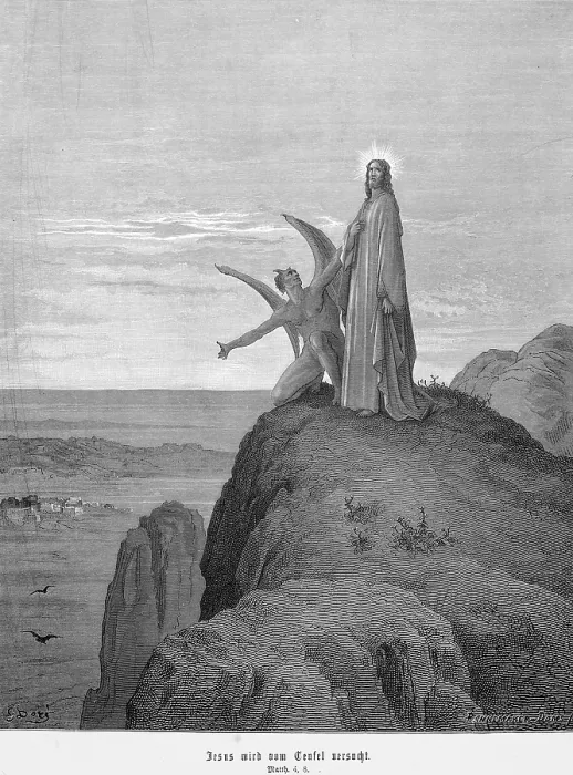 Gerahmter Druck : Jesus wird vom Teufel versucht, Matthäus. Gerahmter Druck : Jesus wird vom Teufel versucht, Matthäus.